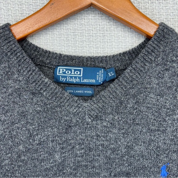 (2) Vtg Polo Ralph Lauren Sweater XL Mens Green/Gray Lambs Wool Pull Over V Neck - Picture 11 of 15